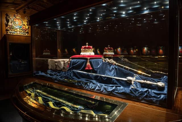 Protestors from This is Rigged say they have smashed the glass case in Edinburgh Castle's Crown Room. Picture: Historic Environment Scotland