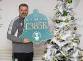 Ange Postecoglou promotes the Celtic Foundation Christmas Appeal success in raising £385,000  at the club's Lennoxtown training ground. (Photo by Alan Harvey / SNS Group)