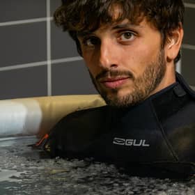 Alejandro Padro testing Gul's Yulex wetsuit at the Surf Lab at Edinburgh Napier University PIC: Surf Lab