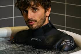 Alejandro Padro testing Gul's Yulex wetsuit at the Surf Lab at Edinburgh Napier University PIC: Surf Lab