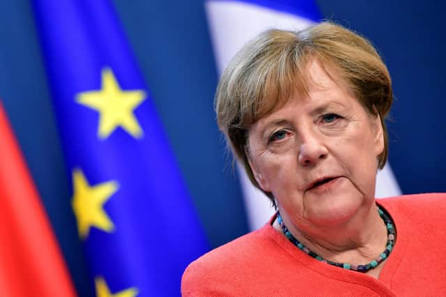 Then German Chancellor Angela Merkel pictured in 2020