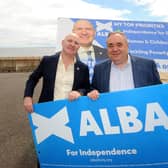 Neale Hanvey, Alba candidate for Cowdenbeath and Kirkcaldy, and party leader Alex Salmond. Image: Fife Photo Agency.