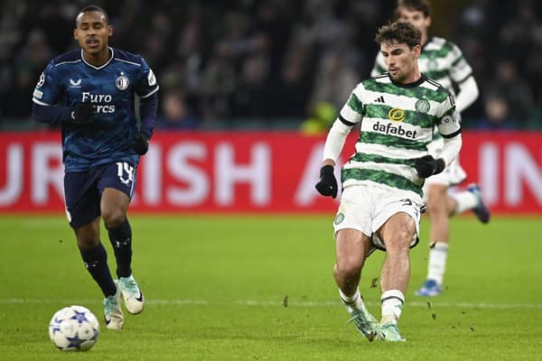Celtic's Matt O'Riley in action during the Champions League win over Feyenoord last week. (Photo by Rob Casey / SNS Group)