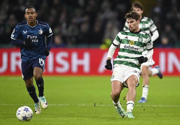 Celtic's Matt O'Riley in action during the Champions League win over Feyenoord last week. (Photo by Rob Casey / SNS Group)