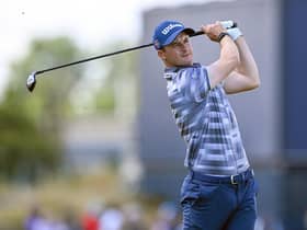 David Law tees off at the 17th hole in the second round of the 150th Open at St Andrews. Picture: Ian Rutherford.