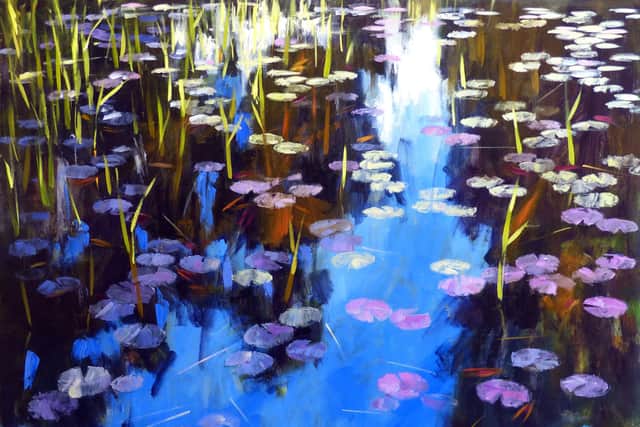 Waterlilies and Rushes - one of more than 40 new paintings by Jack Morrocco in the new Morningside Gallery exhibition.