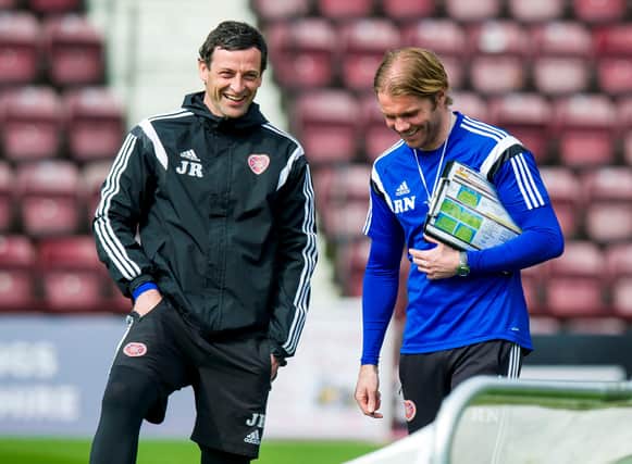 Jack Ross and Robbie Neilson together at Hearts in 2015.