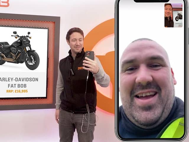 Watch the moment a Scottish petrol head wins a Harley-Davidson with a 70p ticket