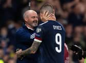 Steve Clarke embraces Lyndon Dykes at full-time after the 3-2 win over Israel at Hampden (Photo by Craig Foy / SNS Group)