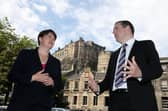 Former Scottish Conservative leader Ruth Davidson MSP alongside Scottish Conservative MP Douglas Ross in Edinburgh, after he confirmed he will stand for leadership of the Scottish Conservatives following the sudden resignation of Jackson Carlaw after less than six months in the post.