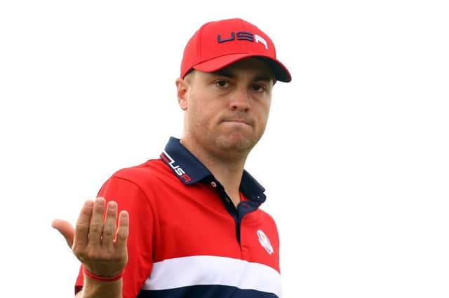 Justin Thomas interacts with the crowd during the singles in the 2021 Ryder Cup at Whistling Straits in Kohler, Wisconsin. Picture: Andrew Redington/Getty Images.