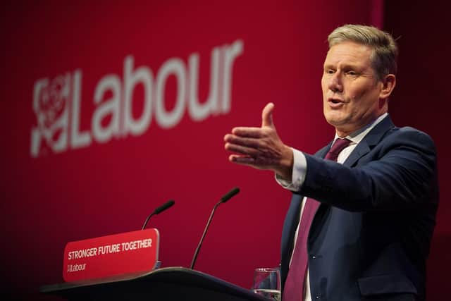 Labour party leader Sir Keir Starmer delivers his keynote speech at the Labour Party conference in Brighton. Photo: Andrew Matthews/PA Wire