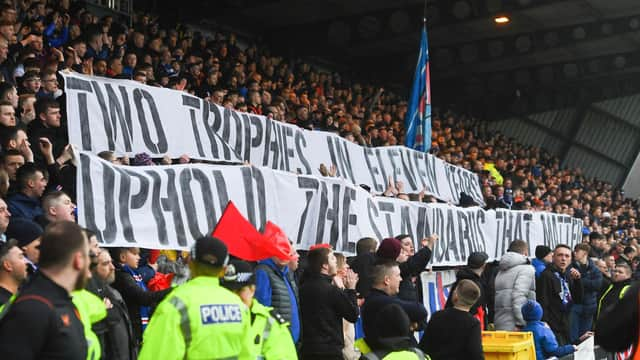 Rangers manager Michael Beale believes that the banner held up by a group of the club's fans last week was the voicing of an opinion, as is their entitlement, in a manner and at a time not helpful. (Photo by Craig Foy / SNS Group)