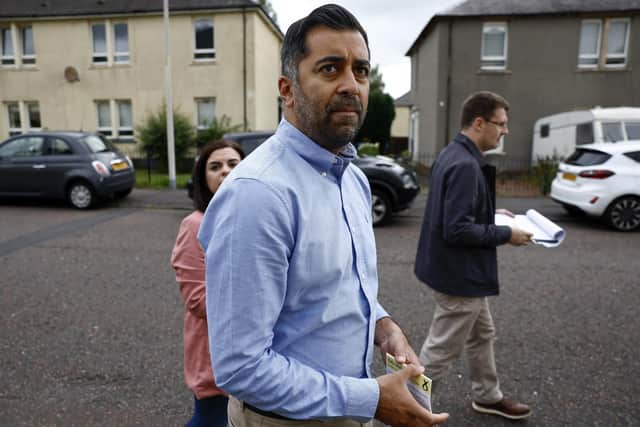 First Minister Humza Yousaf on the campaign trail with the by-election candidate for Rutherglen and Hamilton West Katy Loudon. Picture: Jeff J Mitchell/Getty Images