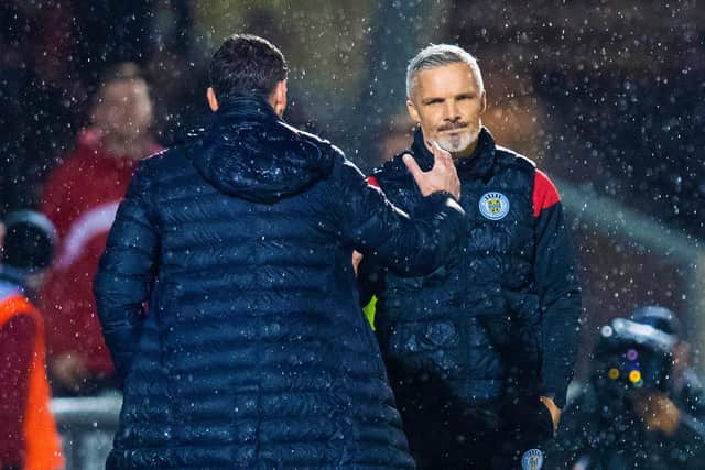 St Mirren boss Jim Goodwin, pictured alongside Jack Ross back in March.