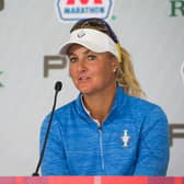 Anna Nordqvist speaks at a press conference ahead of the Solheim Cup at Inverness Golf Club in Toledo, Ohio. Picture: Tristan Jones.
