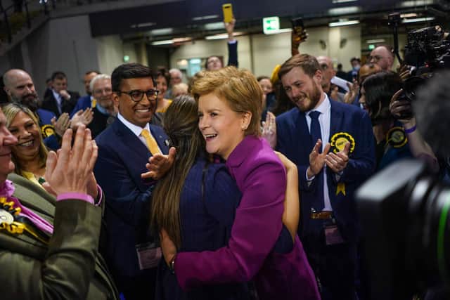 Nicola Sturgeon meets candidates at the council election count in Glasgow on May 6 (Picture: Peter Summers/Getty Images)