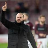 Robbie Neilson celebrates with the Hearts fans after the 5-0 win over Aberdeen at Tynecastle.