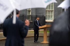 Rishi Sunak announced a general election would be held on July 4 as rain fell on Downing Street (Picture: Carl Court/Getty Images)