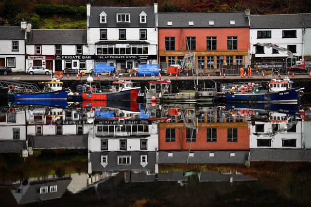 Fishing boats are tied up at Tarbert Harbor. The SNP recently claimed that a third of the Scottish fishing fleet is tied up in harbour and losing £1 million a week, causing fresh and high quality produce to be lost. Picture: Jeff J Mitchell/Getty Images