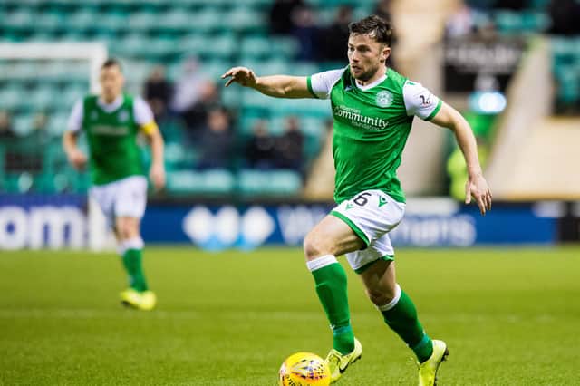 Lewis Stevenson in action for Hibernian during the William Hill Scottish Cup 4th round replay between Hibernian and Dundee United, at Easter Road in January.