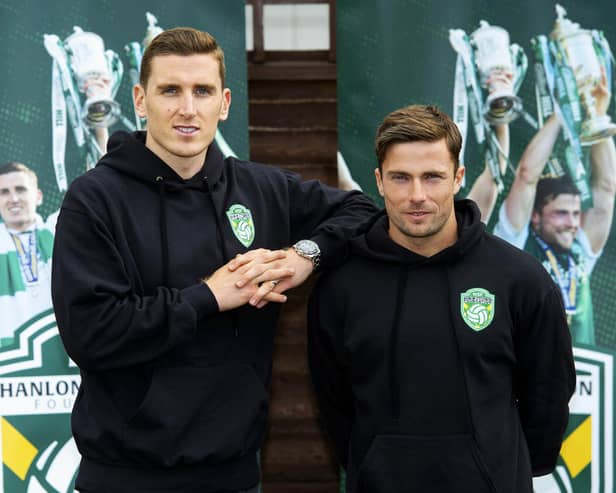 Paul Hanlon (L) and Lewis Stevenson are to depart Hibs at the end of the season.