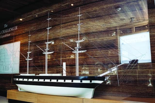 A model of HMS Challenger, the vessel which carried pioneering Scottish marine scientist Sir Charles Wyville Thomson on his famous Challenger Expedition in the 1800s, is on show at Discover the Deep. Picture: Majdanik Photography