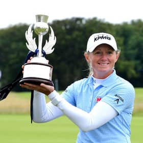 Stacey Lewis celebrates winning the last edition of the Aberdeen Standard Investments Ladies Scottish Open at The Renaissance Club in 2020. Picture: Mark Runnacles/Getty Images.