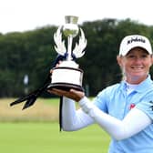 Stacey Lewis celebrates winning the last edition of the Aberdeen Standard Investments Ladies Scottish Open at The Renaissance Club in 2020. Picture: Mark Runnacles/Getty Images.