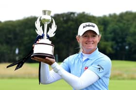 Stacey Lewis celebrates winning the last edition of the Aberdeen Standard Investments Ladies Scottish Open at The Renaissance Club in 2020. Picture: Mark Runnacles/Getty Images.