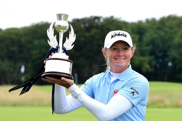 Stacey Lewis celebrates winning the last edition of the Aberdeen Standard Investments Ladies Scottish Open at The Renaissance Club in 2020. Picture: Mark Runnacles/Getty Images.