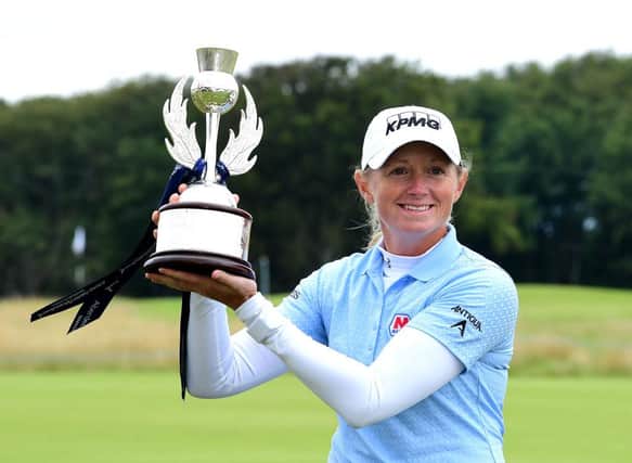Stacey Lewis celebrates winning the last edition of the Aberdeen Standard Investments Ladies Scottish Open at The Renaissance Club in 2020. Picture: Mark Runnacles/Getty Images.