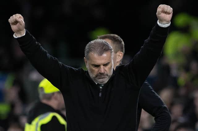 Celtic manager Ange Postecoglou celebrates against Dundee United on Saturday. "We need to push on," he said before tonight's league clash v Motherwell  (Photo by Alan Harvey / SNS Group)