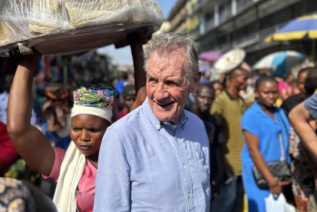 Michael Palin is baffled in Nigeria. Picture: Channel 5/ITN