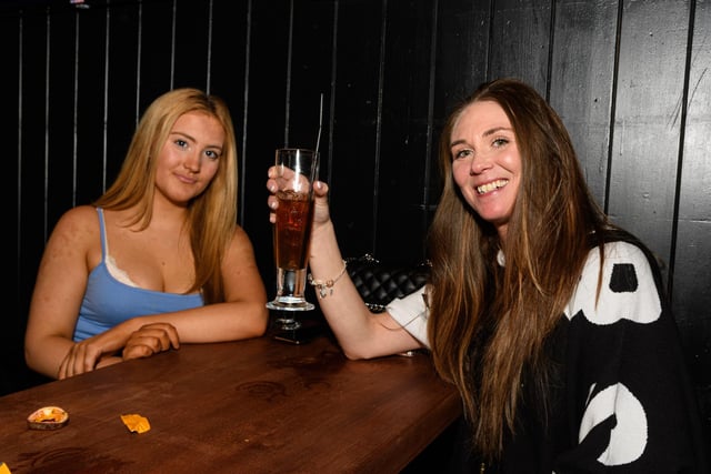Millie Kenny and Jennie Alderson enjoy a drink