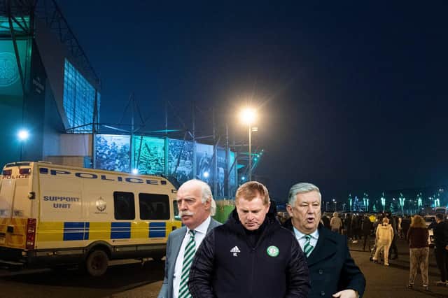 Police have been regularly called to Celtic Park as fans gather to protest against Dermot Desmond, Neil Lennon, and Peter Lawwell