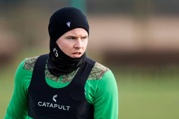 Kevin Nisbet, whose proposed switch to Birmingham City failed to materialise, trained with his Hibs team-mates ahead of their Tuesday night league match against St Mirren. Photo by Mark Scates / SNS Group