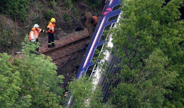 The ScotRail train derailed by boulders at Cruachan in 2010.