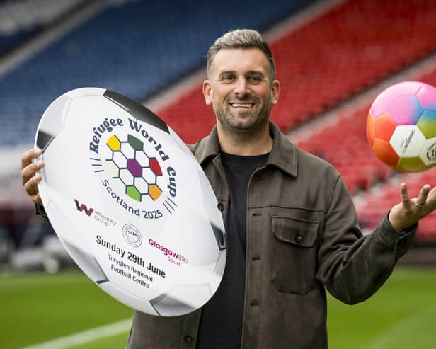 Cammy Bell at the Hampden launch of the Refugee World Cup Scotland 2025 tournament  (Photo by Craig Williamson / SNS Group)