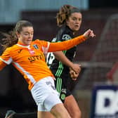 CUMBERNAULD, SCOTLAND - OCTOBER 17: Clare Shine in action for Glasgow City during a Scottish Women's Premier League match between Glasgow City and Celtic, on October 18, 2020, in Cumbernauld, Scotland (Photo by Ross MacDonald / SNS Group)