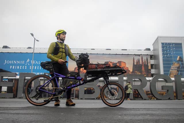 Markus Stitz prepares his cargo bike for a near-700-mile journey from Edinburgh to Erfurt, Germany (Picture: Markus Stitz)
