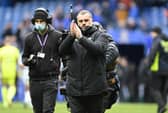 Celtic manager Ange Postecoglou applauds his supporters after the 2-1 win over Rangers.