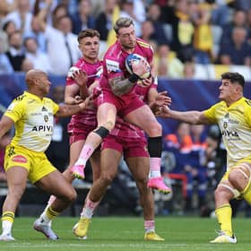 Stuart Hogg in action for Exeter Chiefs during the Champions Cup semi final against Stade Rochelais at Stade Matmut Atlantique on April 30, 2023, his last competitive appearance. (Photo by David Rogers/Getty Images)