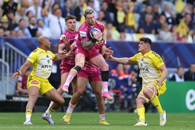 Stuart Hogg in action for Exeter Chiefs during the Champions Cup semi final against Stade Rochelais at Stade Matmut Atlantique on April 30, 2023, his last competitive appearance. (Photo by David Rogers/Getty Images)