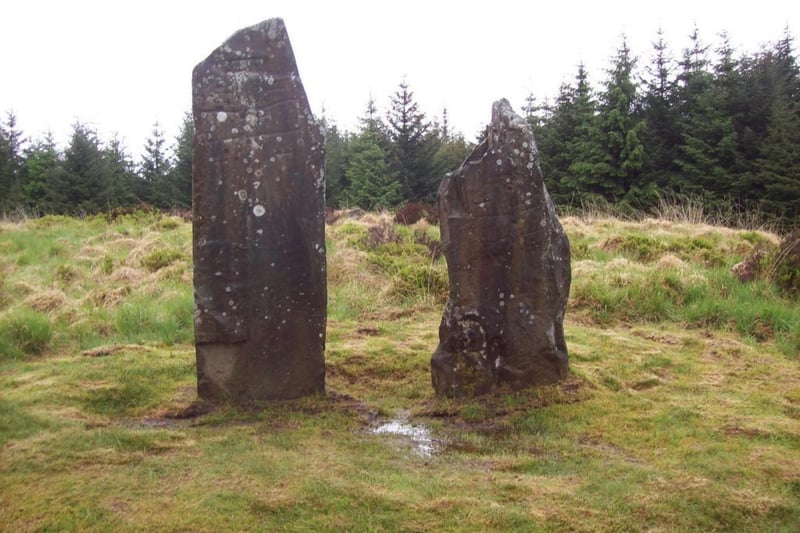 These two stones are thought to be two survivors of a monument initially boasting 14 stones (in 1873 you could still find seven standing). They reportedly have stood in the New Luce area for as long as 4000 years. Etched onto the stones are the symbols of Christian crosses thought to originate from 600 to 800 AD.