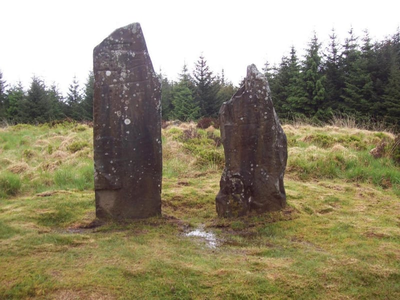 These two stones are thought to be two survivors of a monument initially boasting 14 stones (in 1873 you could still find seven standing). They reportedly have stood in the New Luce area for as long as 4000 years. Etched onto the stones are the symbols of Christian crosses thought to originate from 600 to 800 AD.