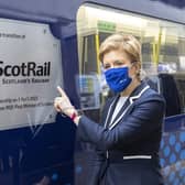First Minister of Scotland Nicola Sturgeon unveils a specially branded train at Glasgow Queen Street Station on the day ScotRail transferred from Dutch firm Abellio into public ownership.