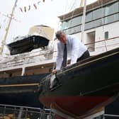 David Heritage on board Bluebottle after he spent 18 months restoring the royal sailing yacht, which  joins the historic fleet at the Royal Yacht Britannia's charitable trust in Edinburgh, following an eighteen-month restoration.