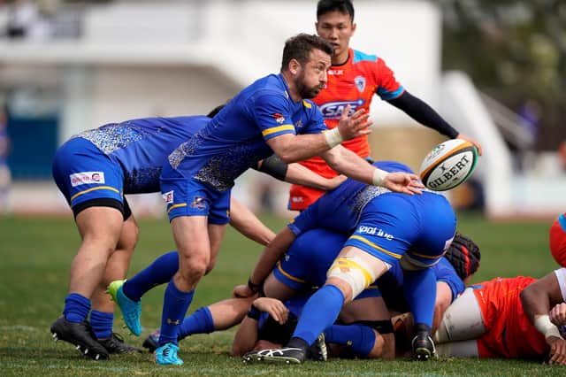 Greig Laidlaw in action for NTT Communications Shining Arcs during a Top League match against Kubota Spears. Picture: Toru Hanai/Getty Images