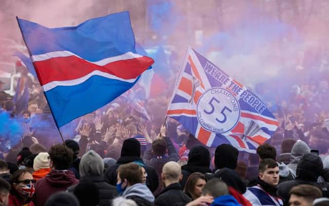 Rangers fans pre match during a Scottish Premiership match between Rangers and St Mirren at Ibrox Stadium, on March 06, 2021, in Glasgow, Scotland. (Photo by Craig Williamson / SNS Group)
